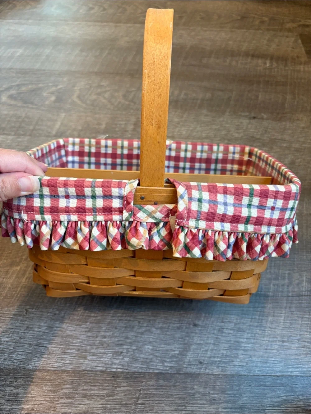 Longaberger Woven Basket Red/White Plaid Liner Wooden Divider & Protector 2000